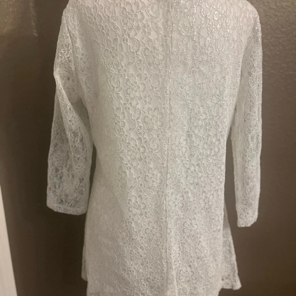 Pearl-Embellished White Lace Blouse for Women L - Picture 4 of 9